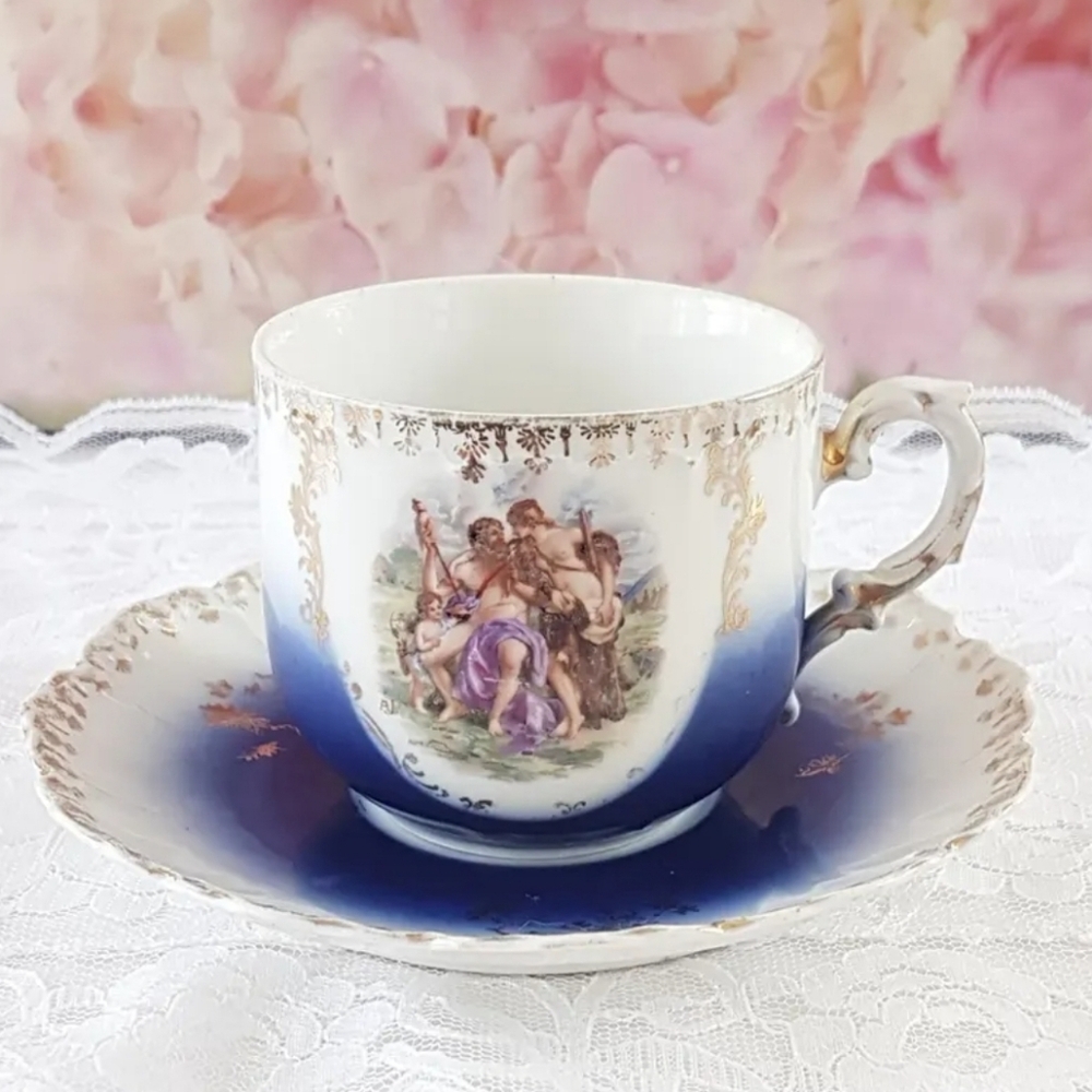 Tea Cup and Saucer Romantic Art Nouveau Adam and Eve